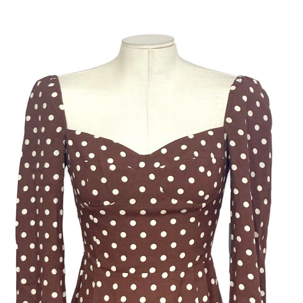 Reformation Mochi Dress Aut Lait Brown/White Polka Dot Size 2 New